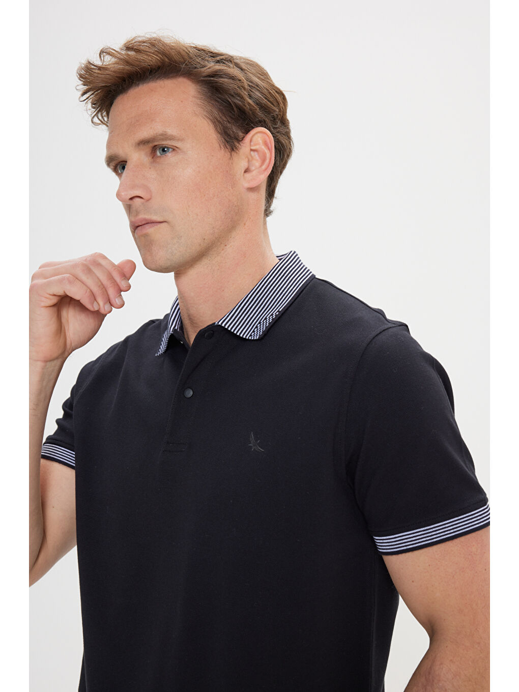 Erkek Siyah Slim Fit Dar Kesim %100 Pamuk Polo Yaka Tişört-2