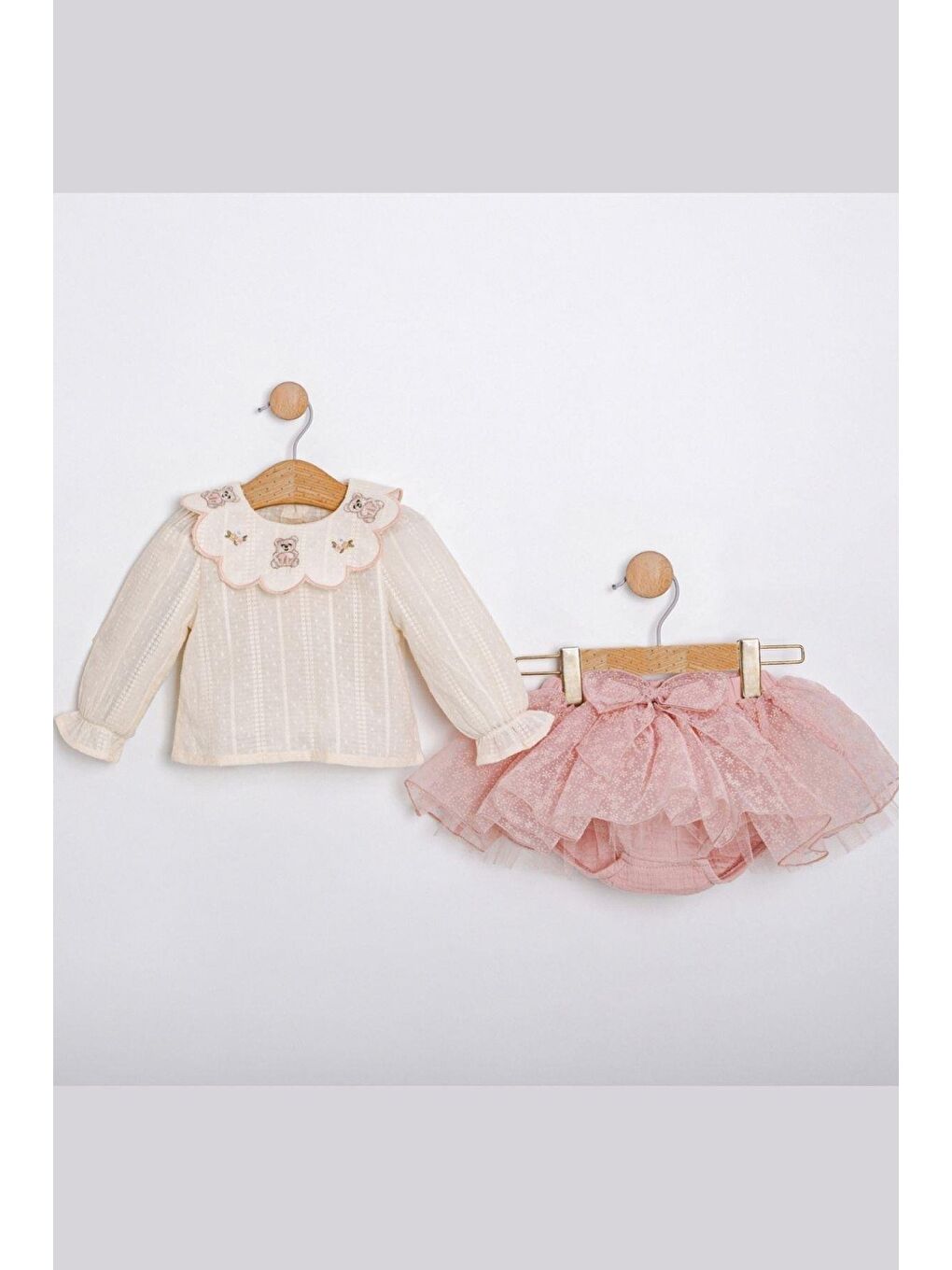 Pembe Kız Bebek Dantel Detaylı Ayıcık Figürlü 3'Lü Takımı-2