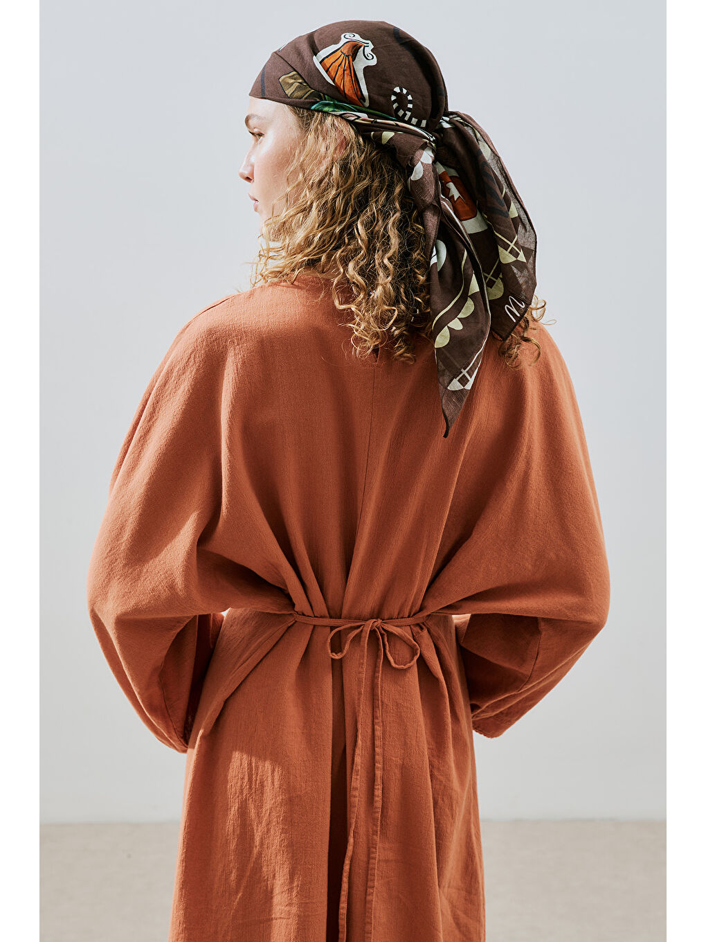 Kahverengi Desenli Pamuklu Fular Şal Lıberty Kahve-5