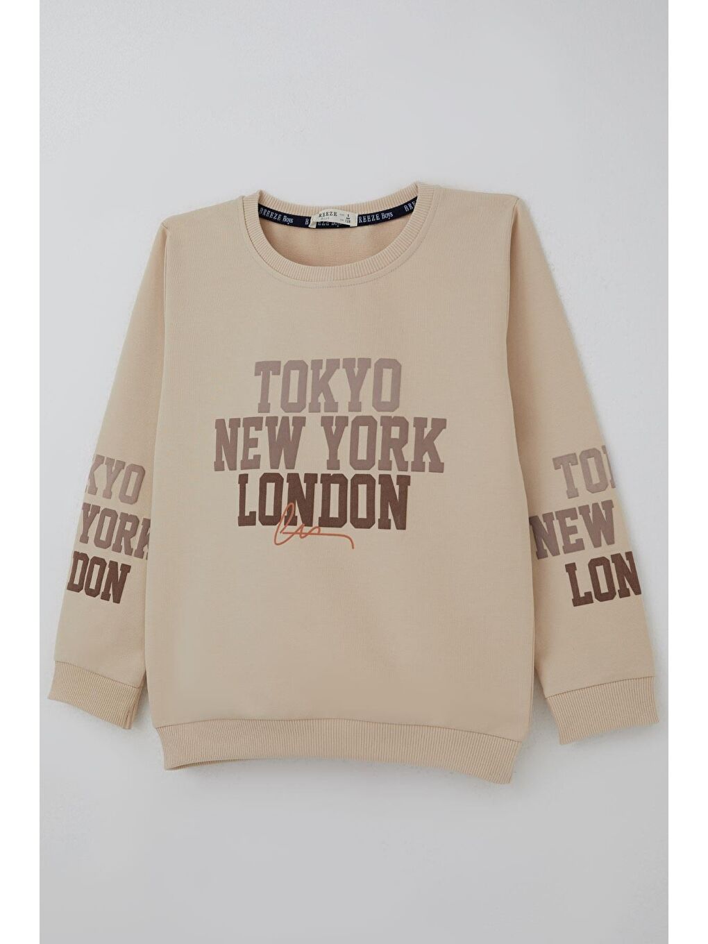 Ekru Erkek Çocuk Eşofman Takımı Şehir Konseptli Pantolonu Yan Cep Detaylı Krem (4-9 Yaş)-5