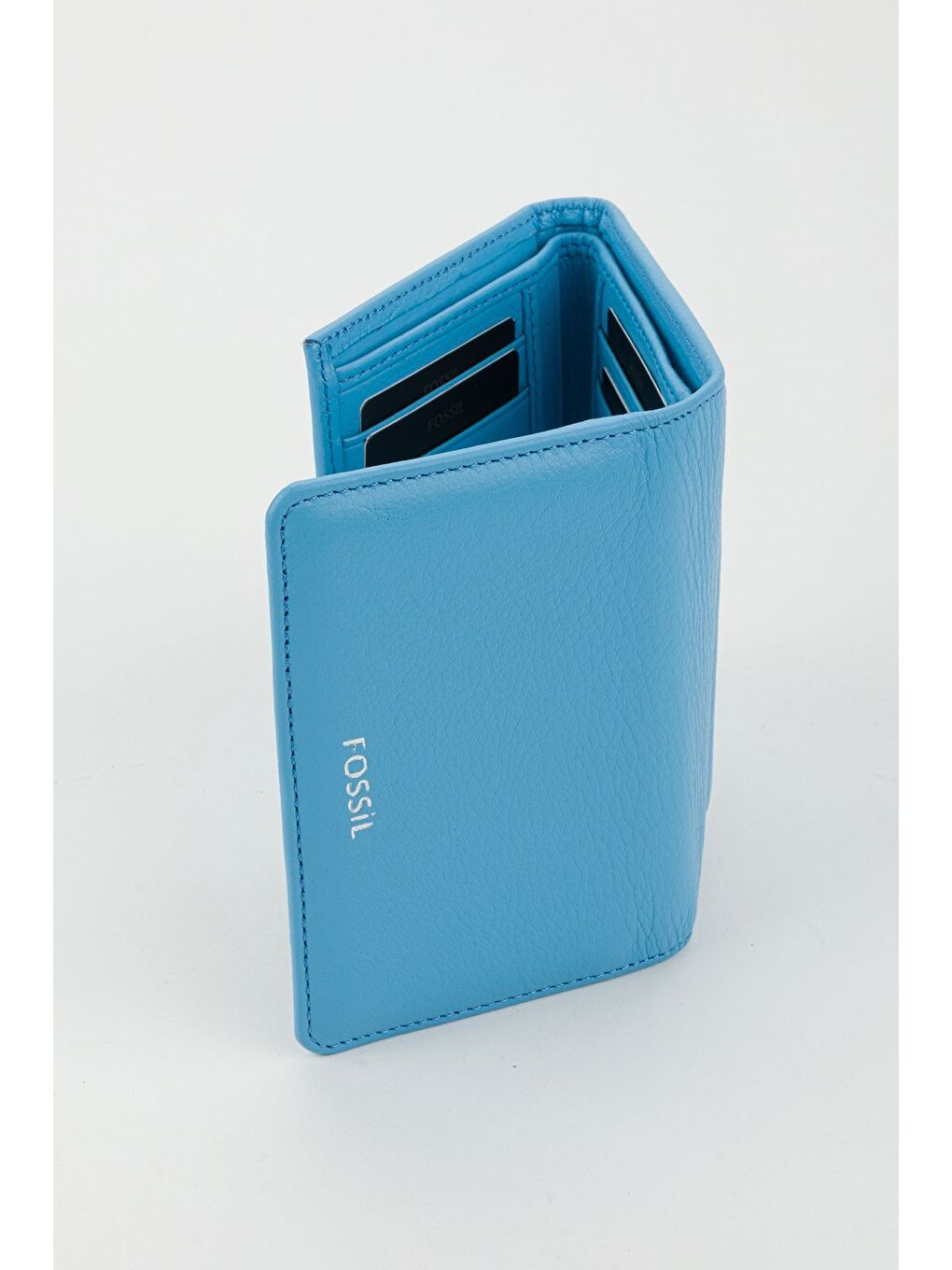 Kutulu Hakiki Deri Buz Mavi Kadın El Portföyü Kartlık Cüzdan-3