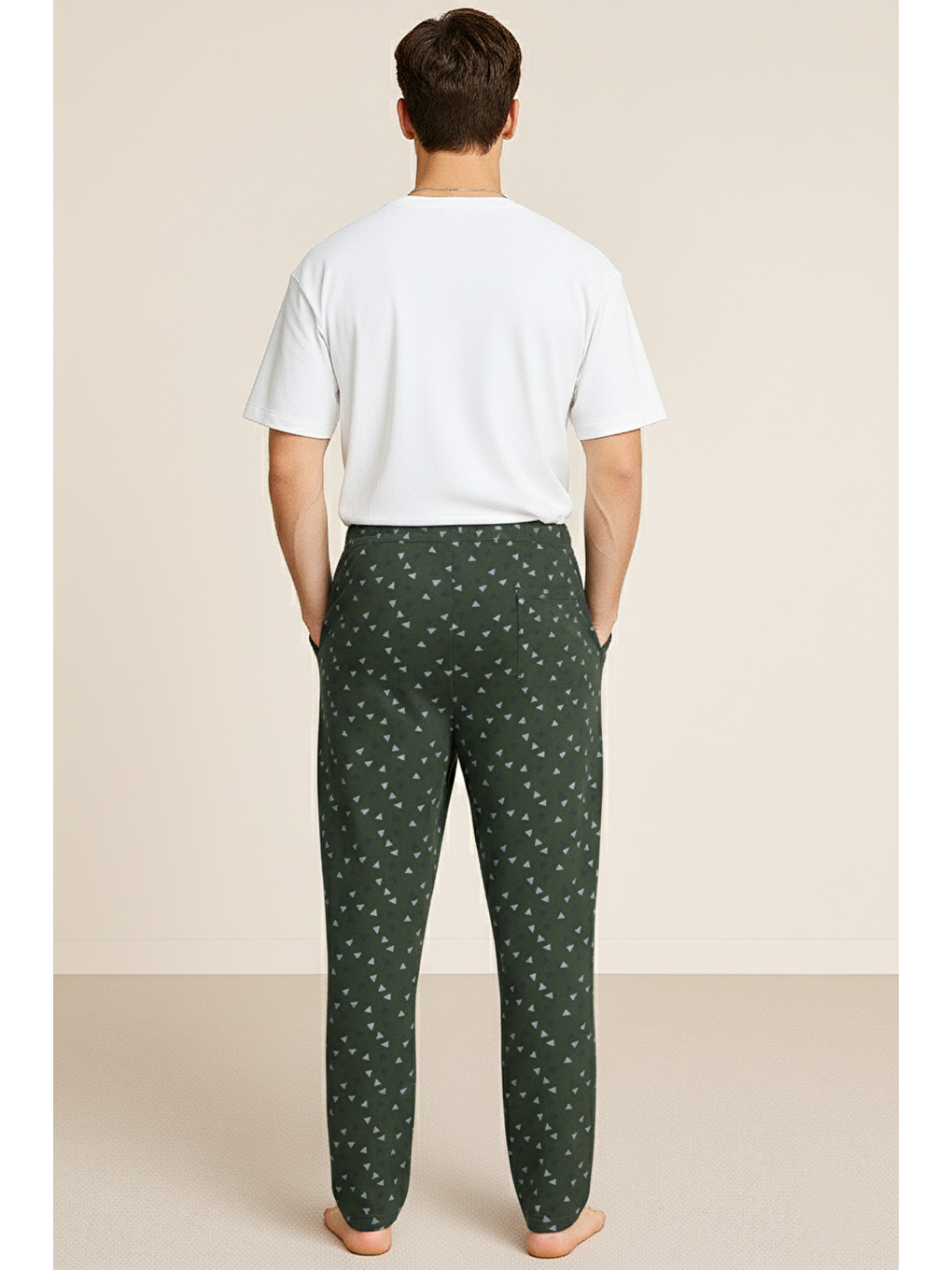 Haki Erkek %100 Pamuk Cepli Ekose Pijama Altı | Desen 13 040-1