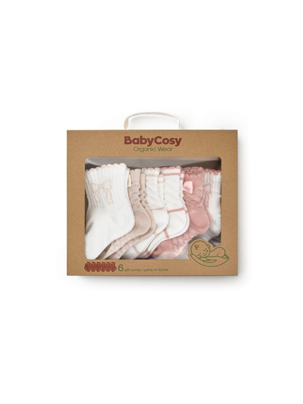 Bej CSYC1004 Bebek 6'lı Fiyonklu Çorap %100 Organik Pamuk, Bebek - Yenidoğan - CSYC1004-1