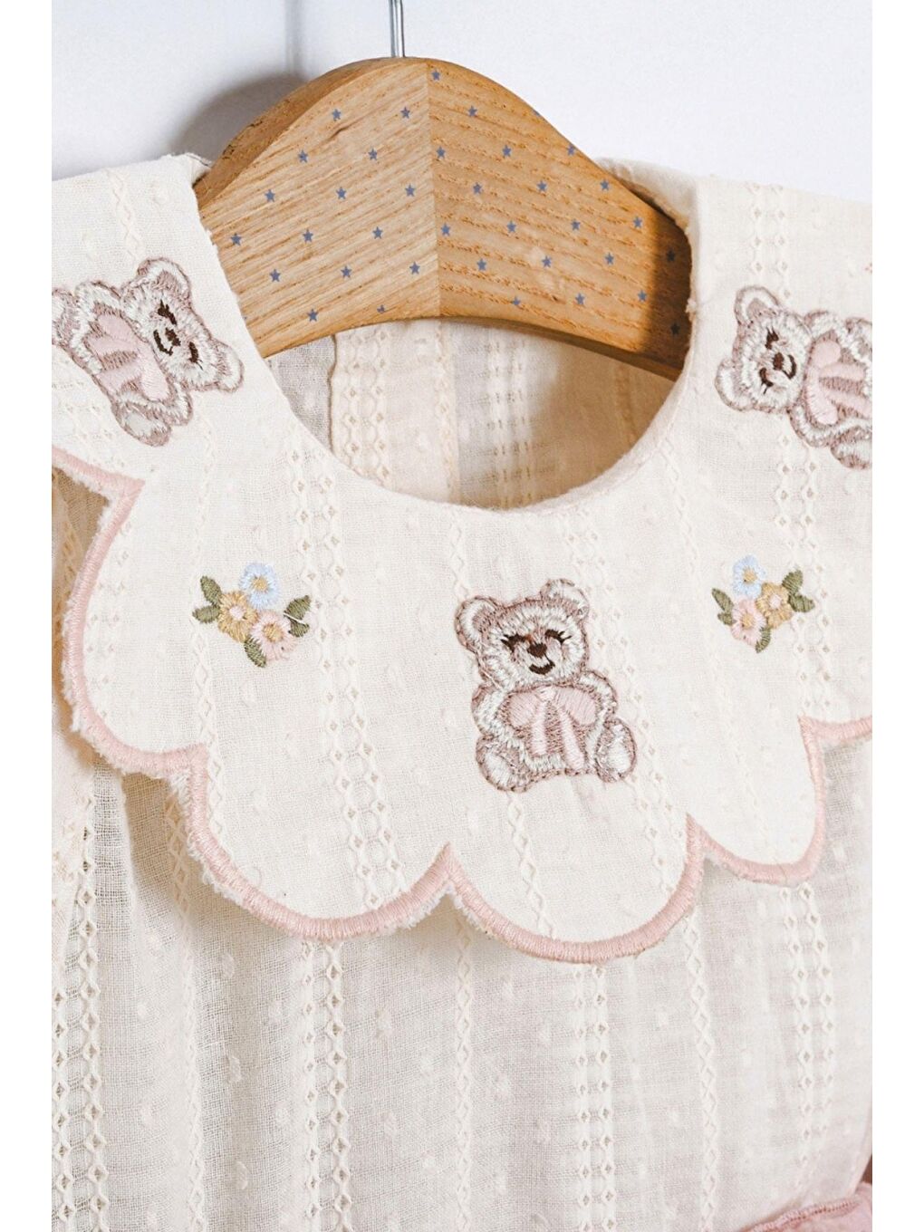 Pembe Kız Bebek Dantel Detaylı Ayıcık Figürlü 3'Lü Takımı-6