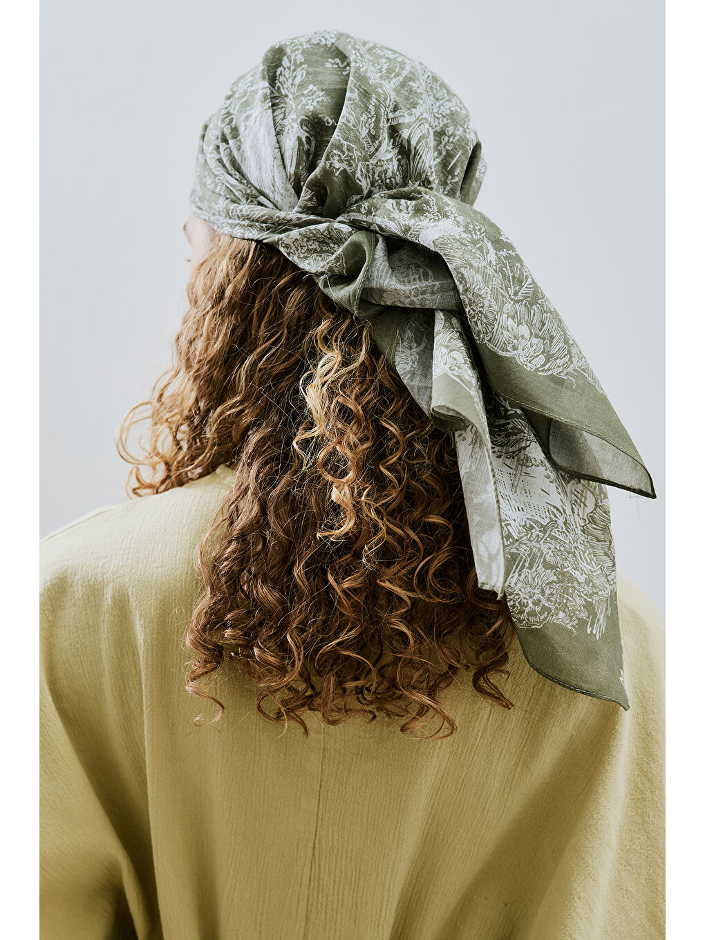 Yeşil Desenli Pamuklu Fular Şal Agatha Bej-1