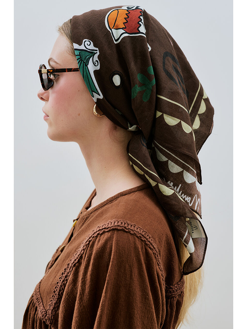 Kahverengi Desenli Pamuklu Fular Şal Lıberty Kahve-6