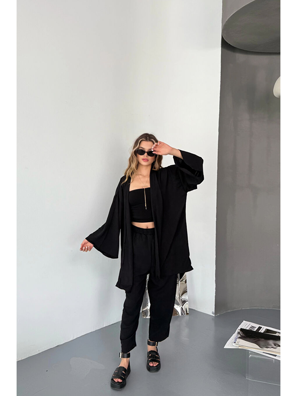 Kadın Siyah Kimono Takım-5