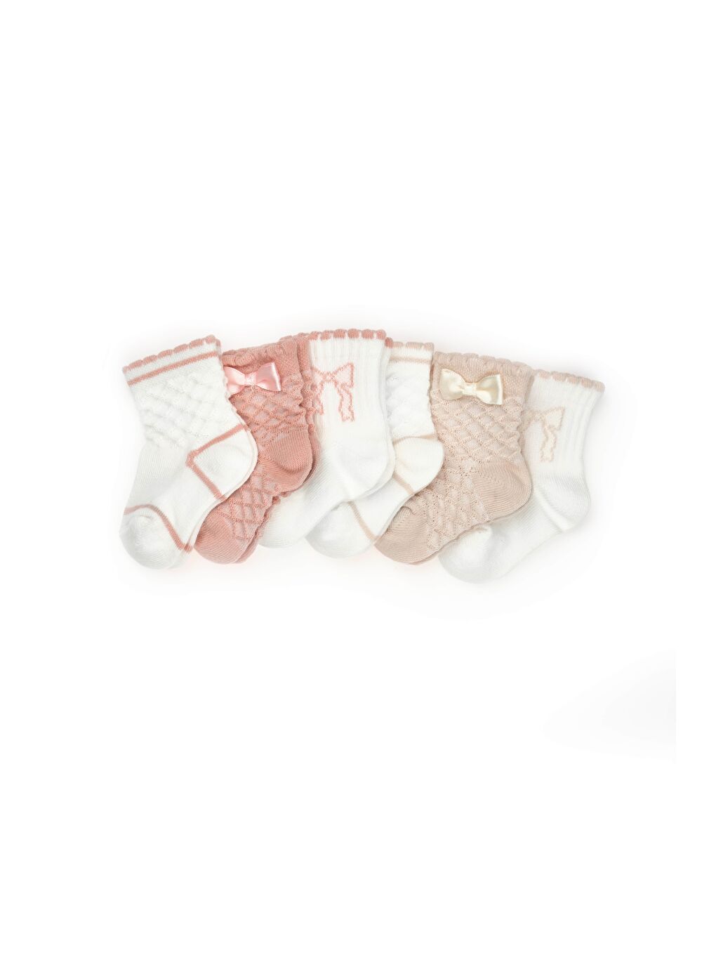 Bej CSYC1004 Bebek 6'lı Fiyonklu Çorap %100 Organik Pamuk, Bebek - Yenidoğan - CSYC1004-2