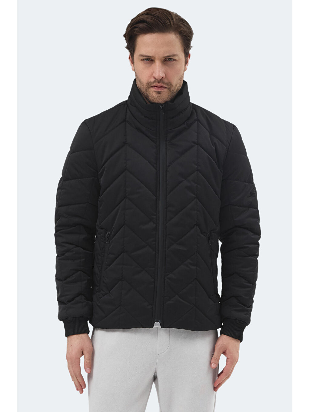 BEAST Erkek Dik Yaka Fermuarlı Siyah Mont & Kaban