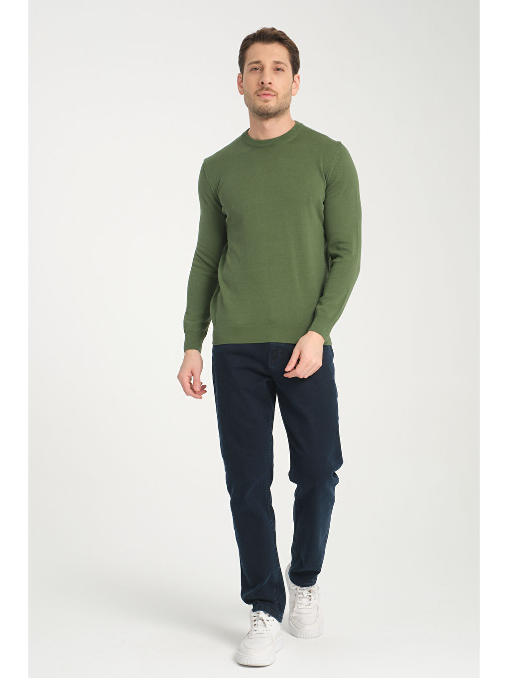 Yeşil Bisiklet Yaka Erkek Kazak 1001-1