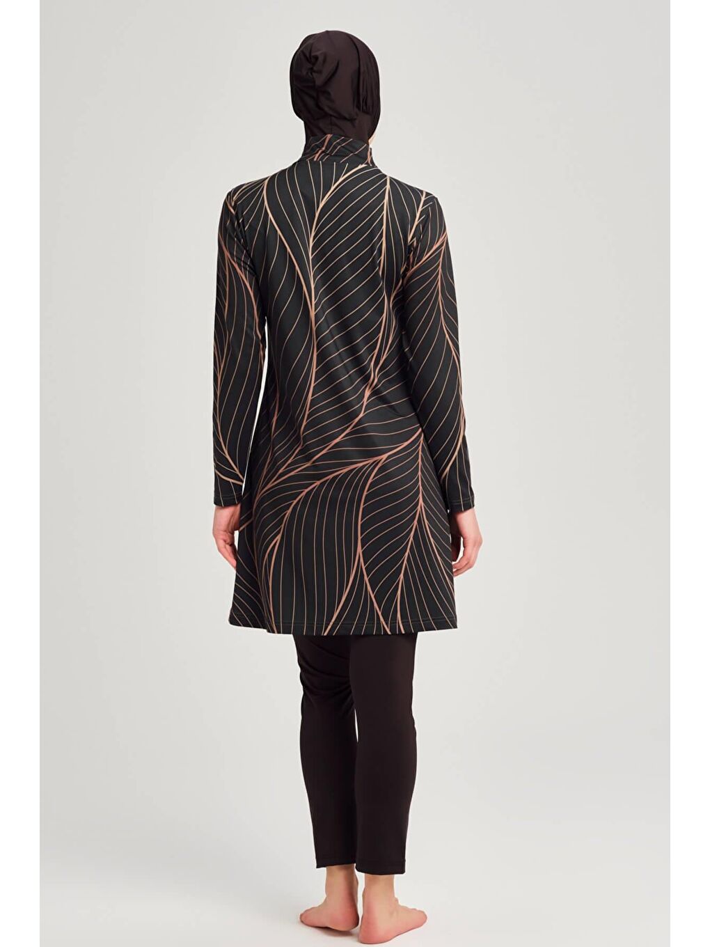 Bakır Çizgili Yeşil Elastanlı 3 Parça Tam Tesettür Mayo Takımı 2254-1