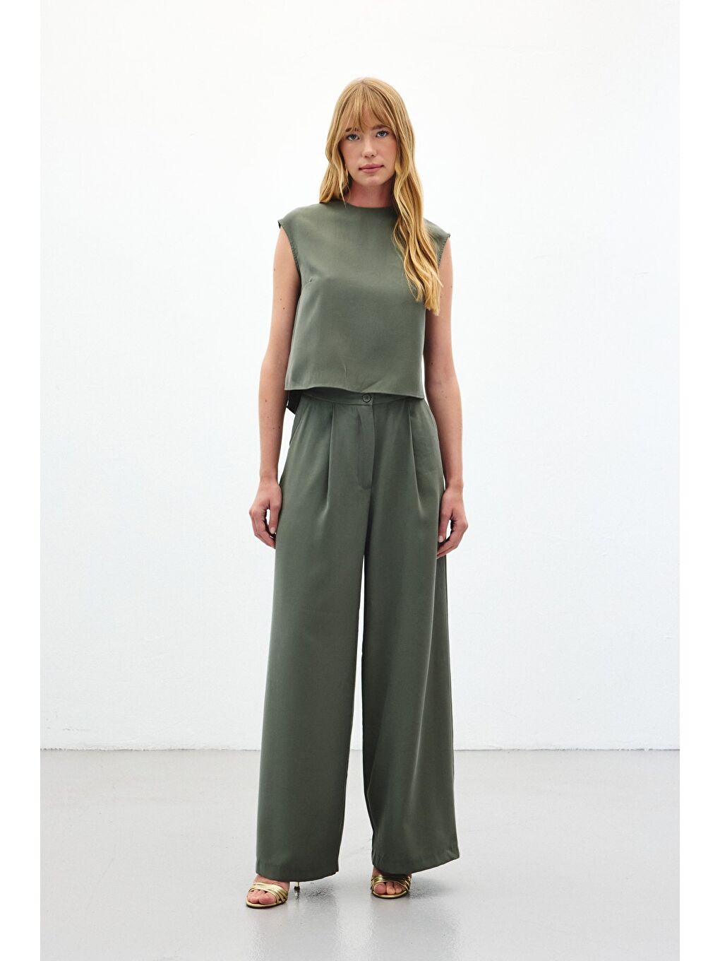 Geniş Paça Pantolon - Haki-1