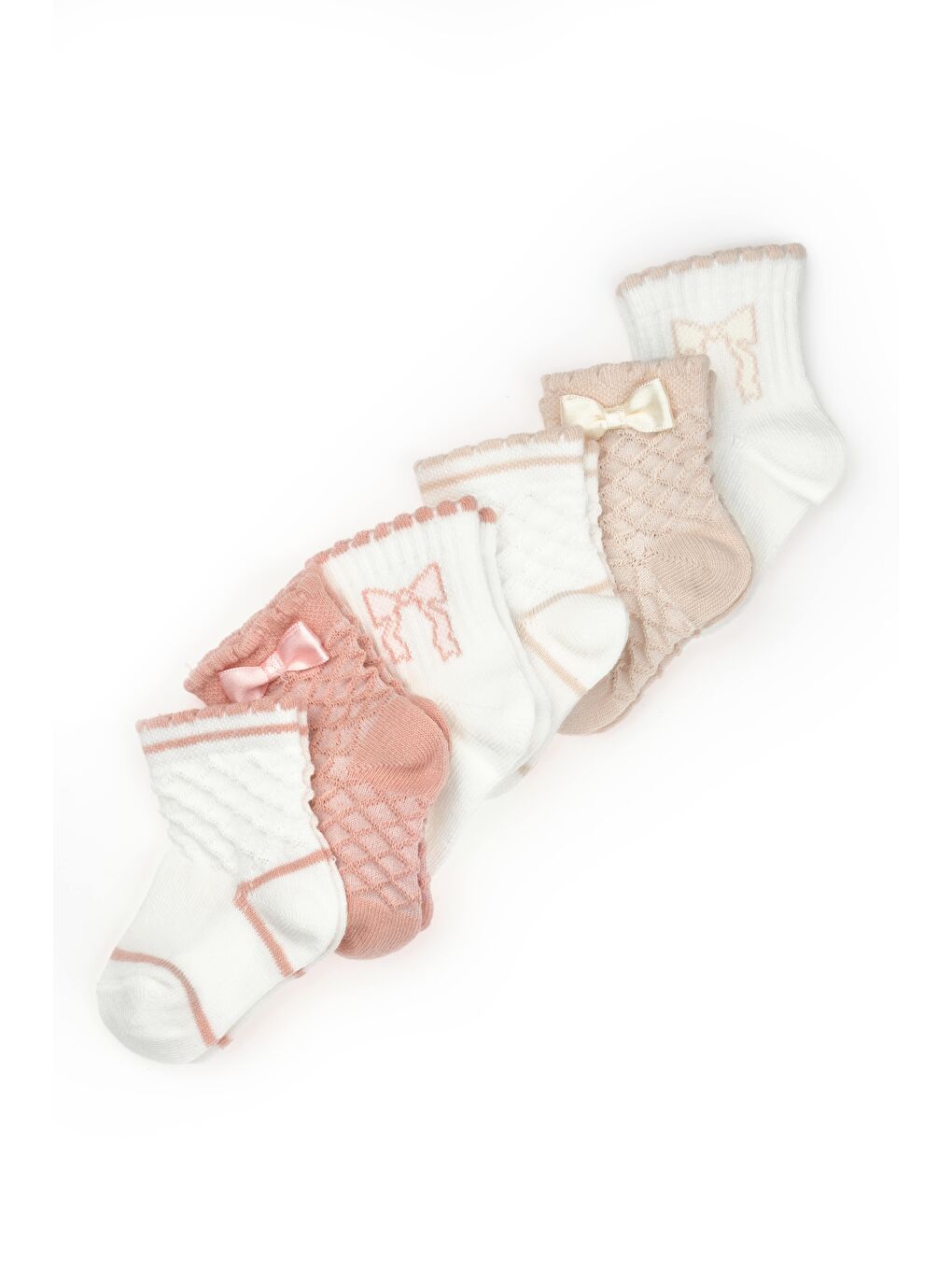 Bej CSYC1004 Bebek 6'lı Fiyonklu Çorap %100 Organik Pamuk, Bebek - Yenidoğan - CSYC1004-3