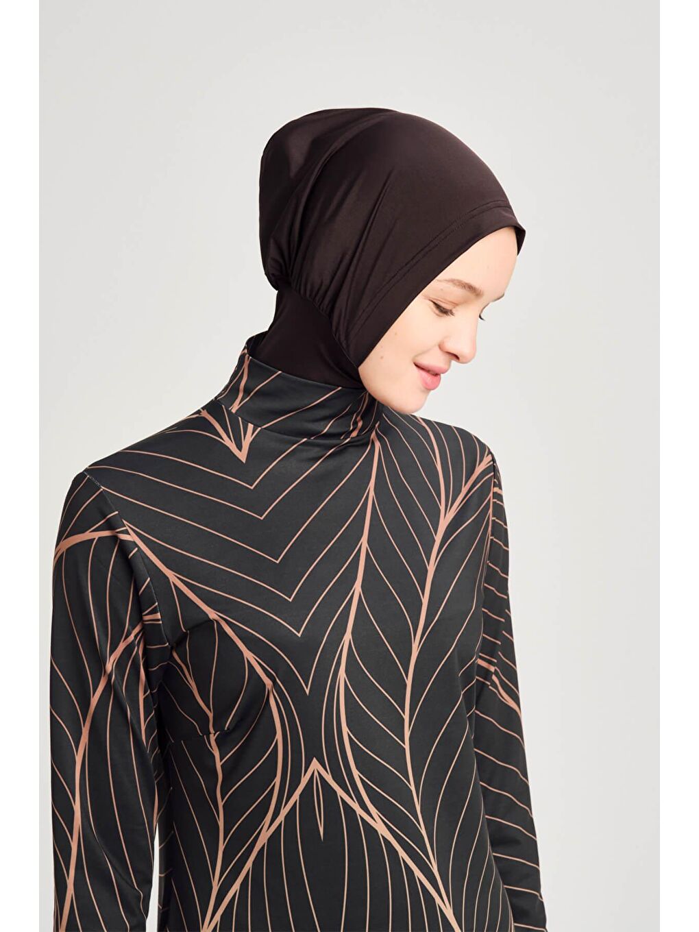 Bakır Çizgili Yeşil Elastanlı 3 Parça Tam Tesettür Mayo Takımı 2254-2