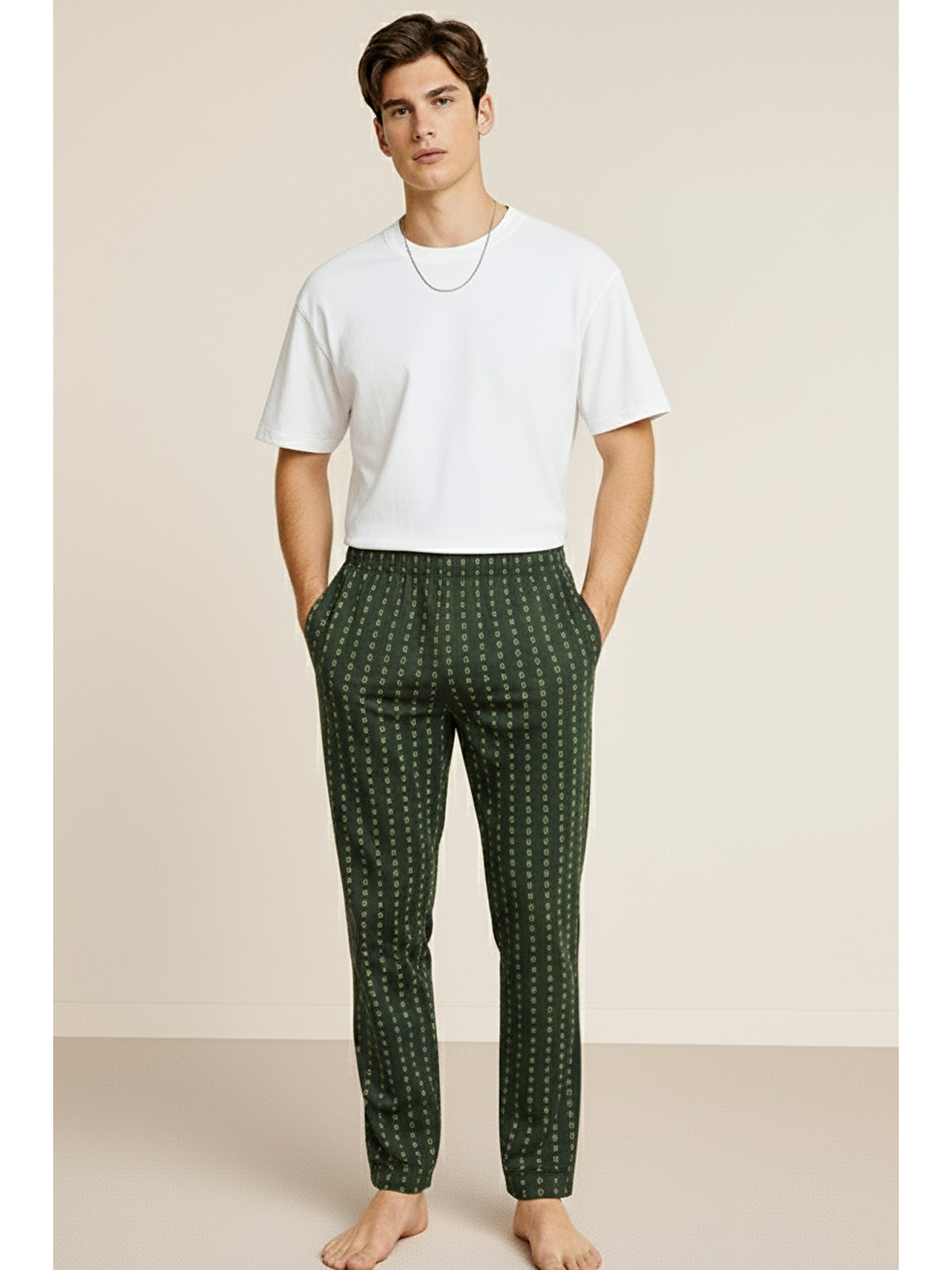 Haki Erkek %100 Pamuk Cepli Ekose Pijama Altı | Desen 11 040