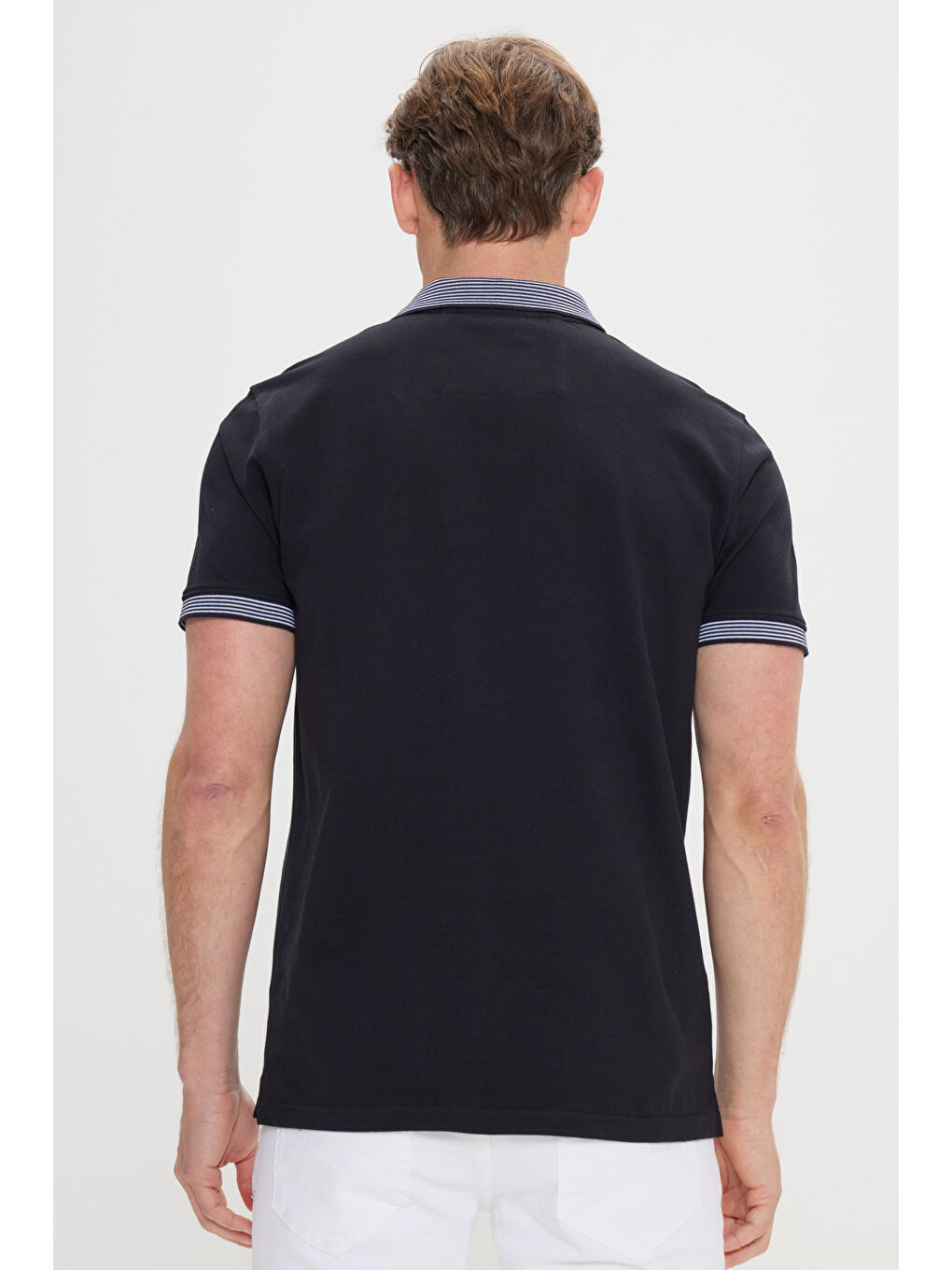 Erkek Siyah Slim Fit Dar Kesim %100 Pamuk Polo Yaka Tişört-3