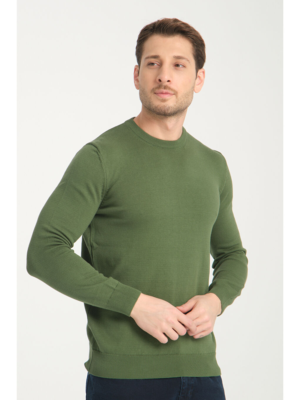 Yeşil Bisiklet Yaka Erkek Kazak 1001-4