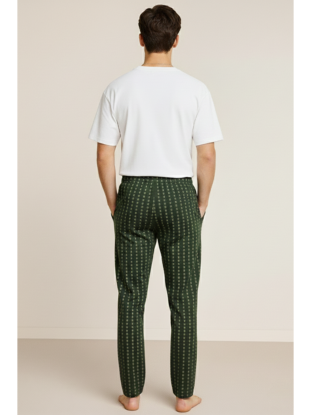 Haki Erkek %100 Pamuk Cepli Ekose Pijama Altı | Desen 11 040-1