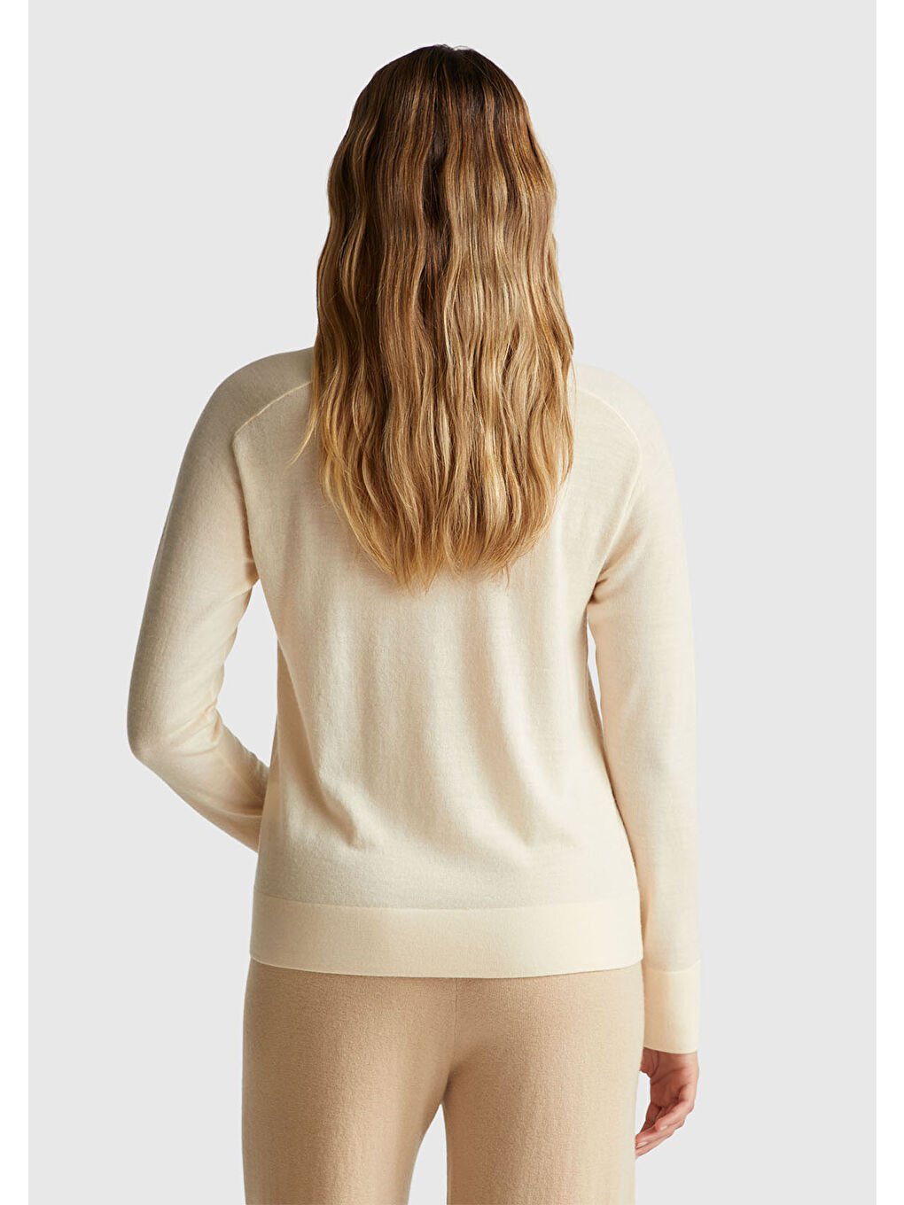 Pembe Kadın Pudra %100 Yün Ribana Detaylı Balıkçı Yaka Kazak-2