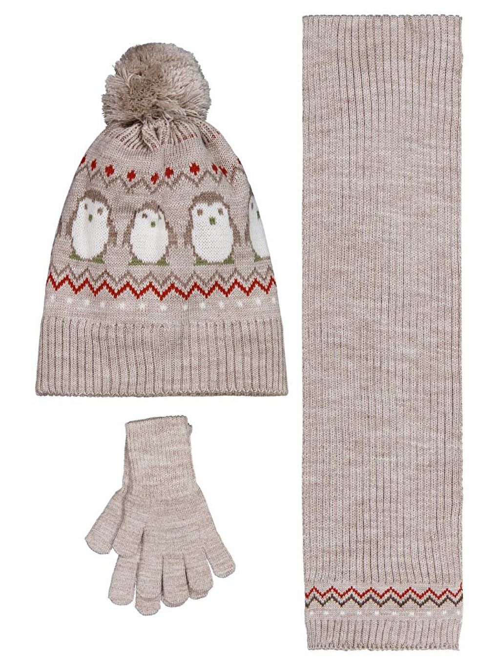 Baby 6-18 Ay Atkı Bere Eldiven Set - Bej Standart