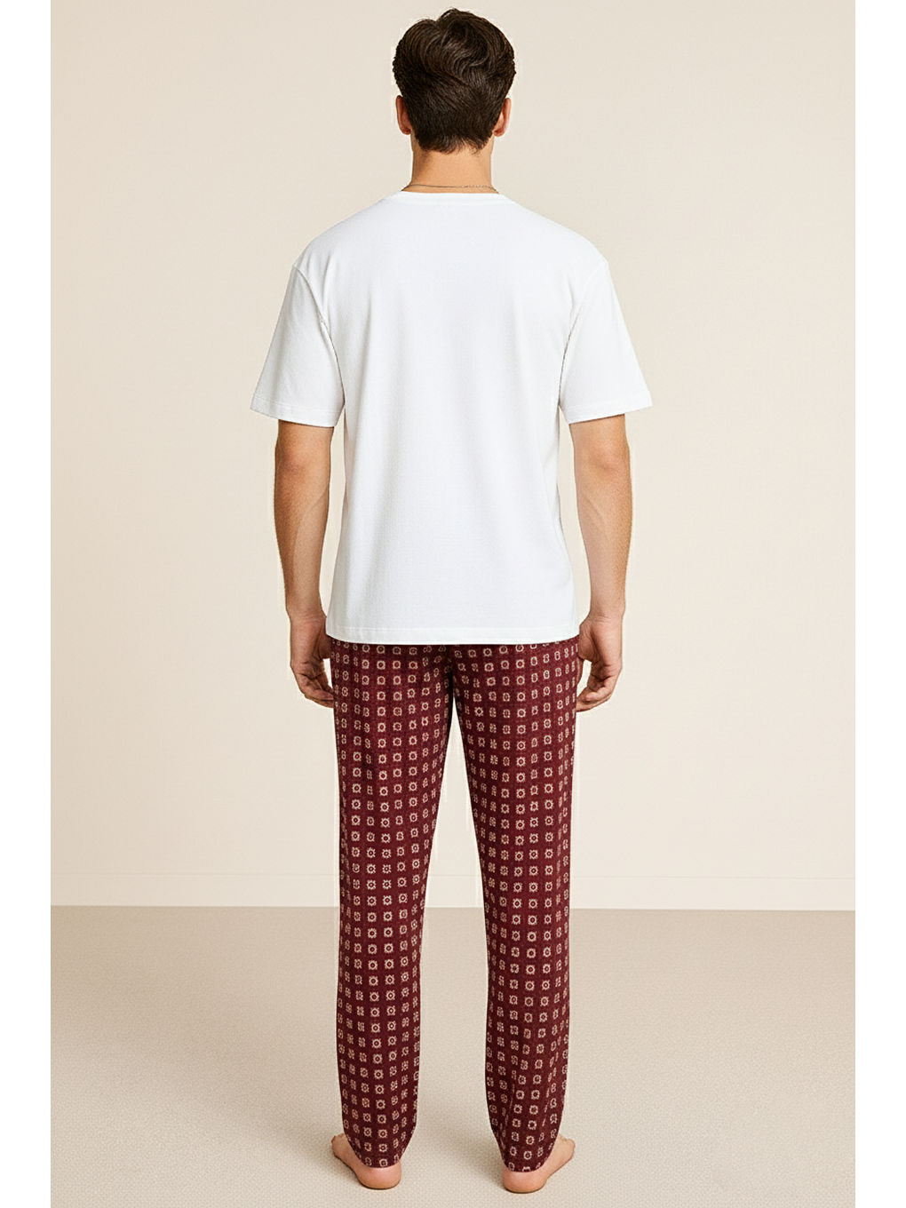 Bordo Erkek %100 Pamuk Cepli Ekose Pijama Altı | Desen 12 040-1