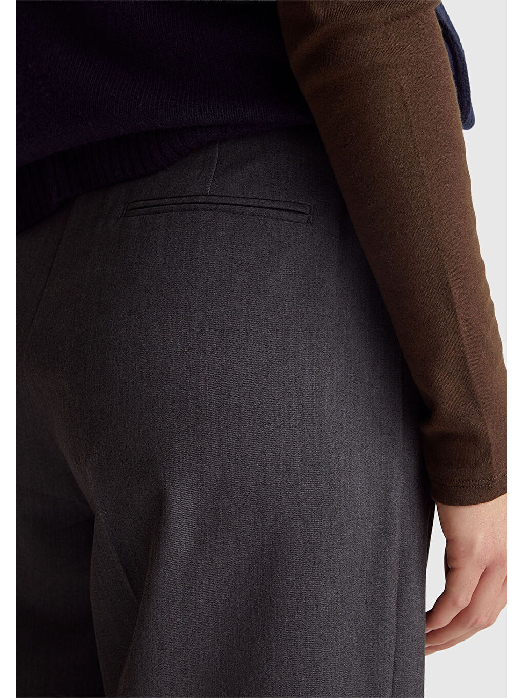 Kadın Antrasit Streç Kumaşlı Yüksek Bel Wide Leg Pantolon-5