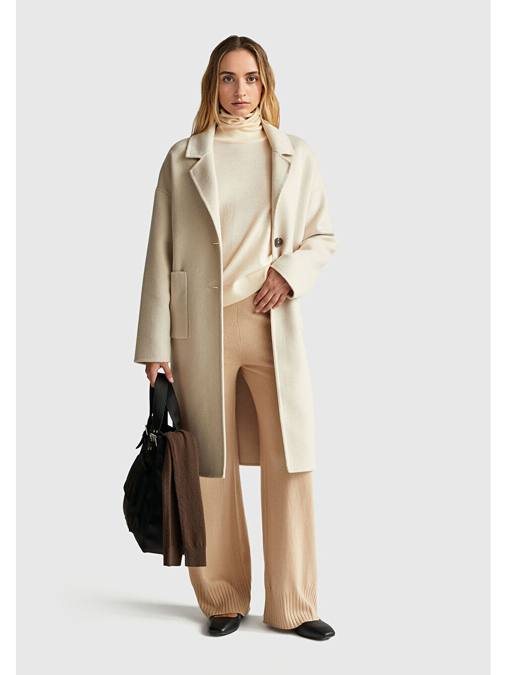 Pembe Kadın Pudra %100 Yün Ribana Detaylı Balıkçı Yaka Kazak-4