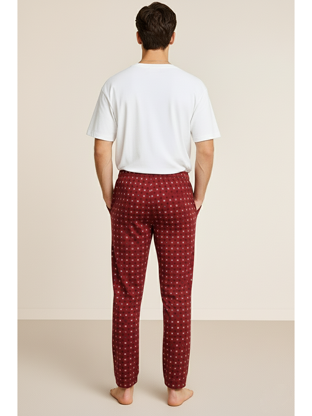 Bordo Erkek %100 Pamuk Cepli Ekose Pijama Altı | Desen 10 040-1