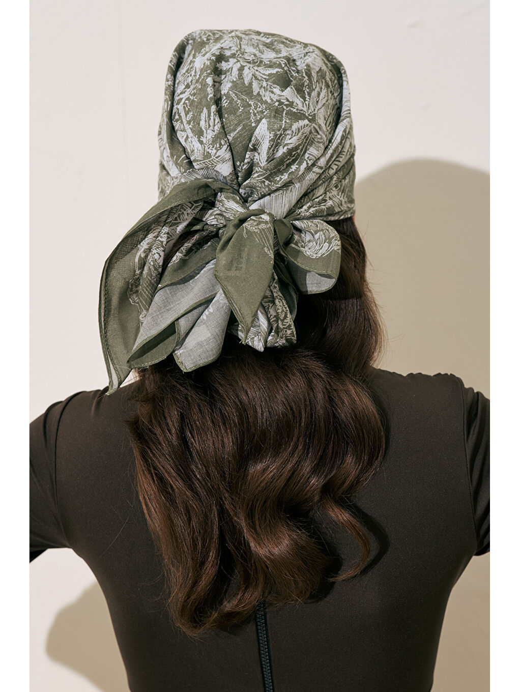 Yeşil Desenli Pamuklu Fular Şal Agatha Bej-7