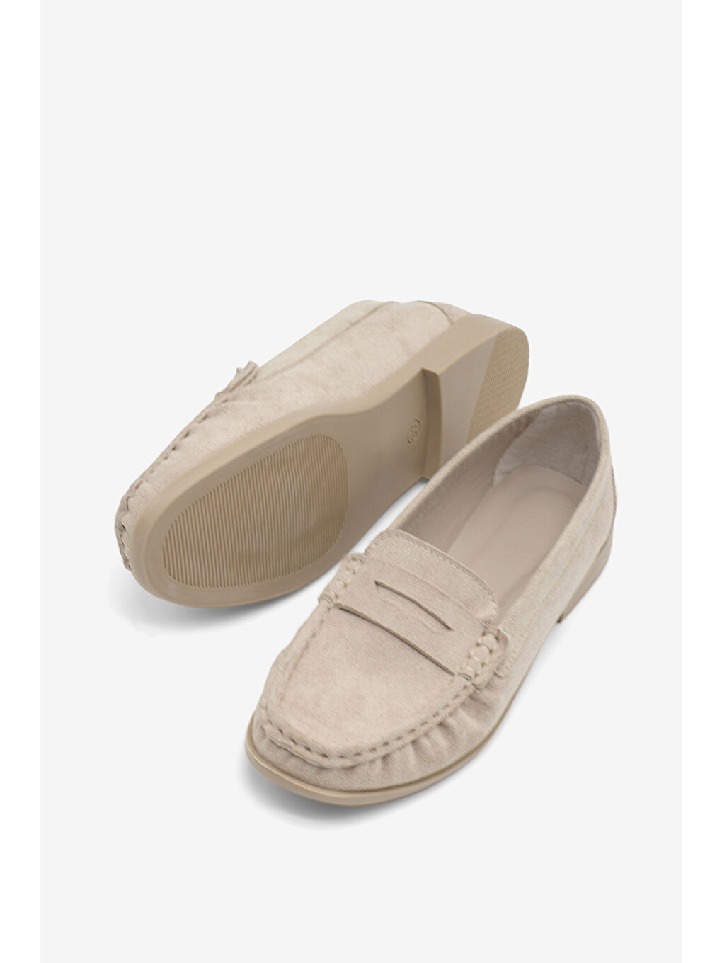 Kadın Bej Süet Termo Kaymaz Taban Loafer Oxford Kadın Ayakkabı-1