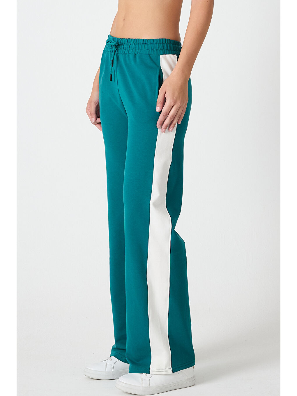 Yeşil Kadın Yanı Şeritli Plazzo Pantolon 3000-2