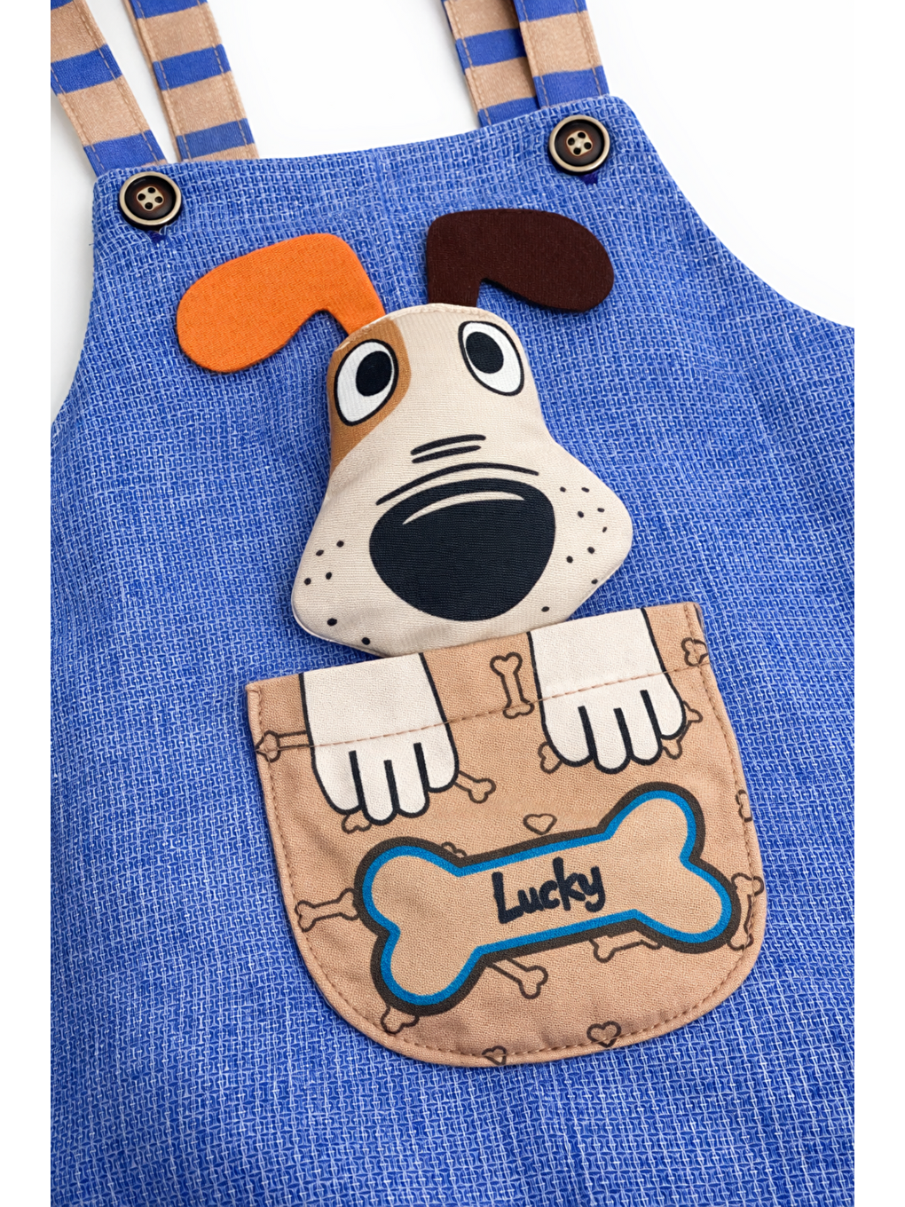 Mavi Erkek Bebek Hayvan Figürlü Salopet Tulum 2li Takım Keten Kumaş Pamuklu İç-2