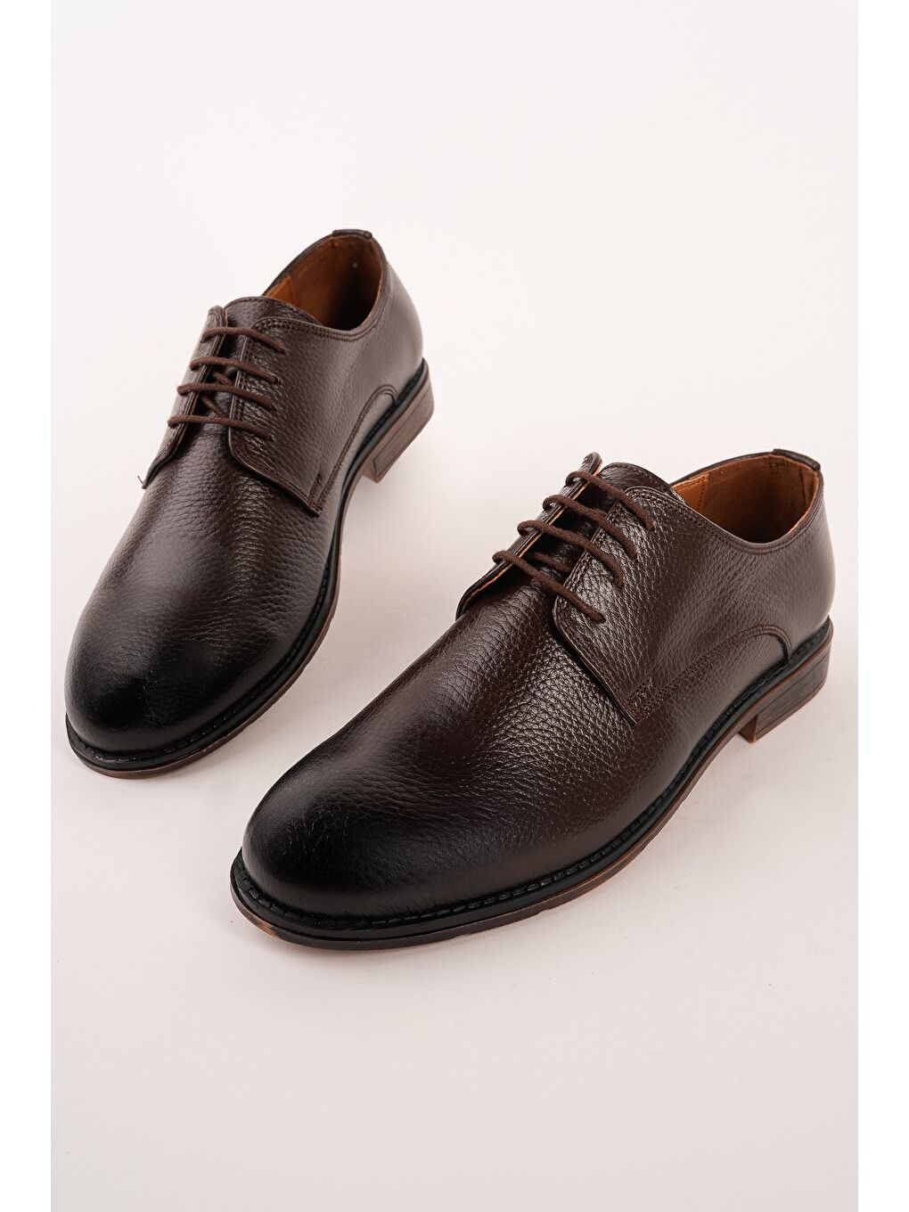 Kahverengi MATHEW Hakiki Deri Bağcıklı Erkek Günlük Klasik Casual Ayakkabı-1