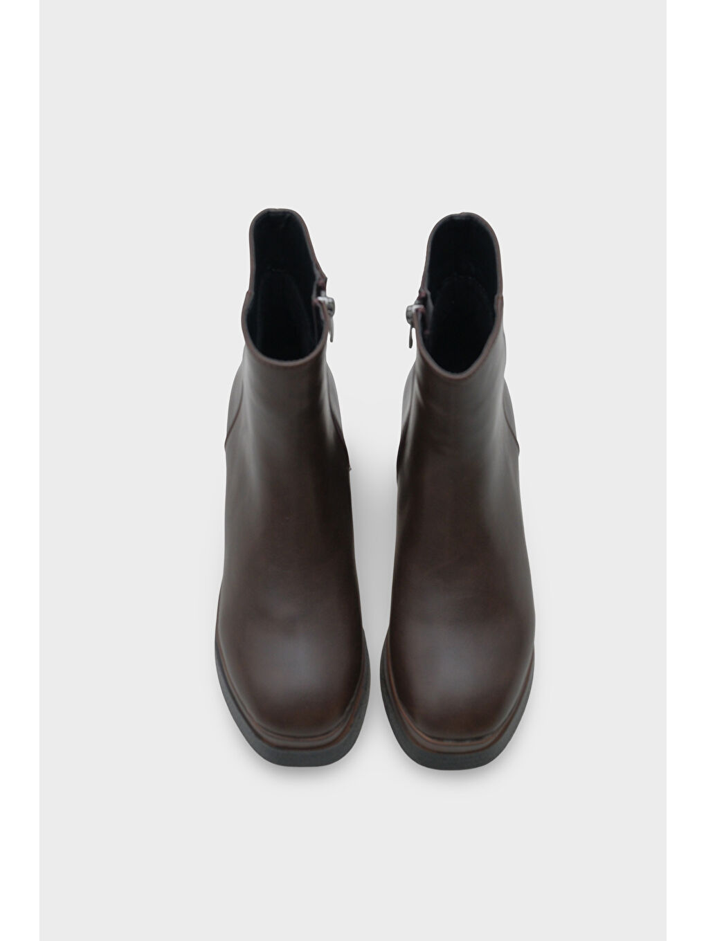 Kahverengi Sherry 1504 Yuvarlak Burunlu Yandan Fermuarlı Orta Topuklu Kadın Bot-5