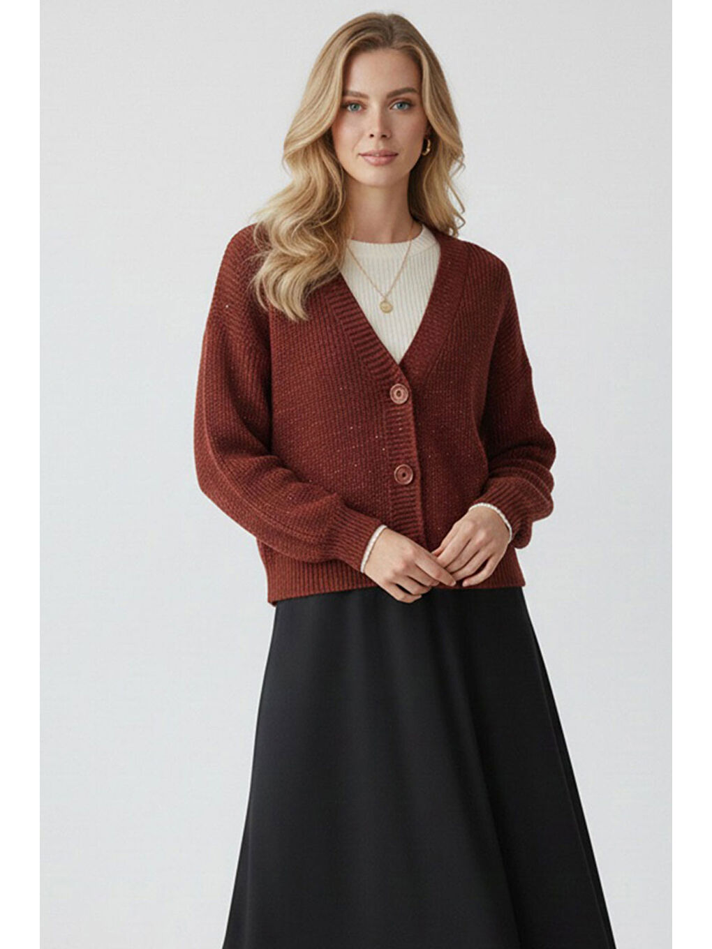 Kadın Crop Triko Hırka 15955 - Bordo