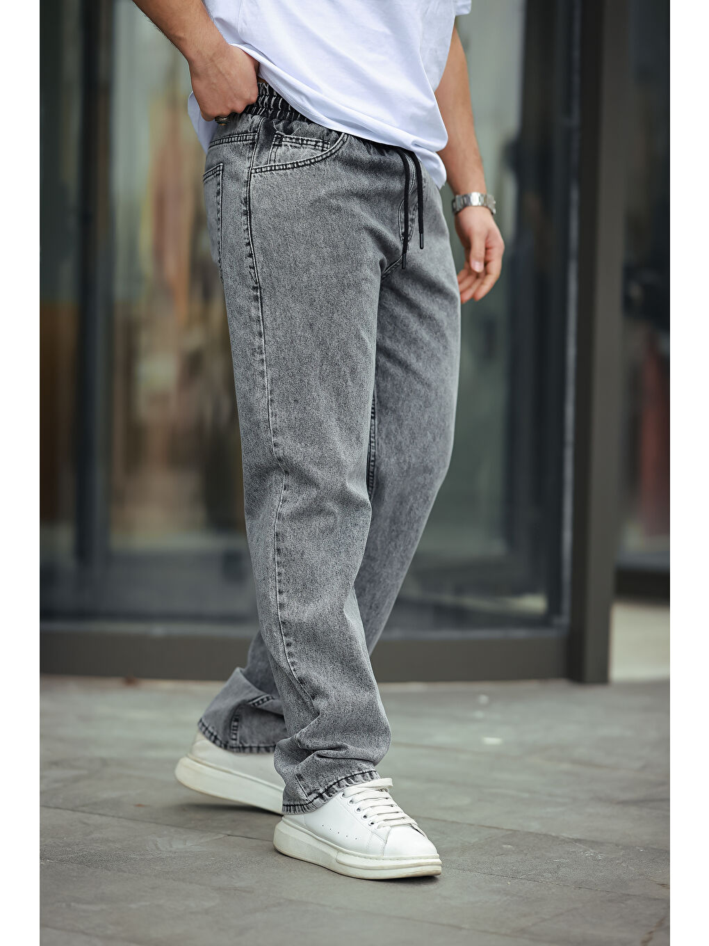 Antrasit Baggy Rahat Kalıp Bel Lastikli  Erkek Pantolon