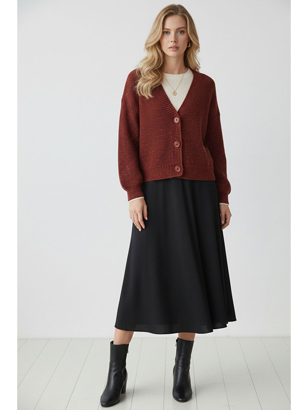 Kadın Crop Triko Hırka 15955 - Bordo-1