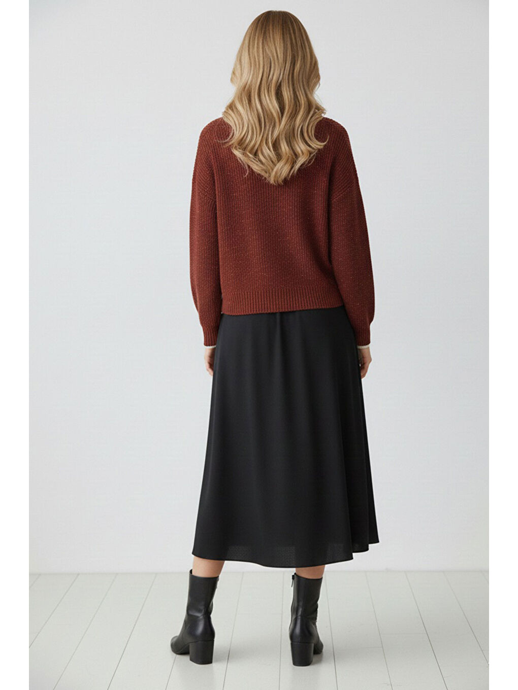 Kadın Crop Triko Hırka 15955 - Bordo-2