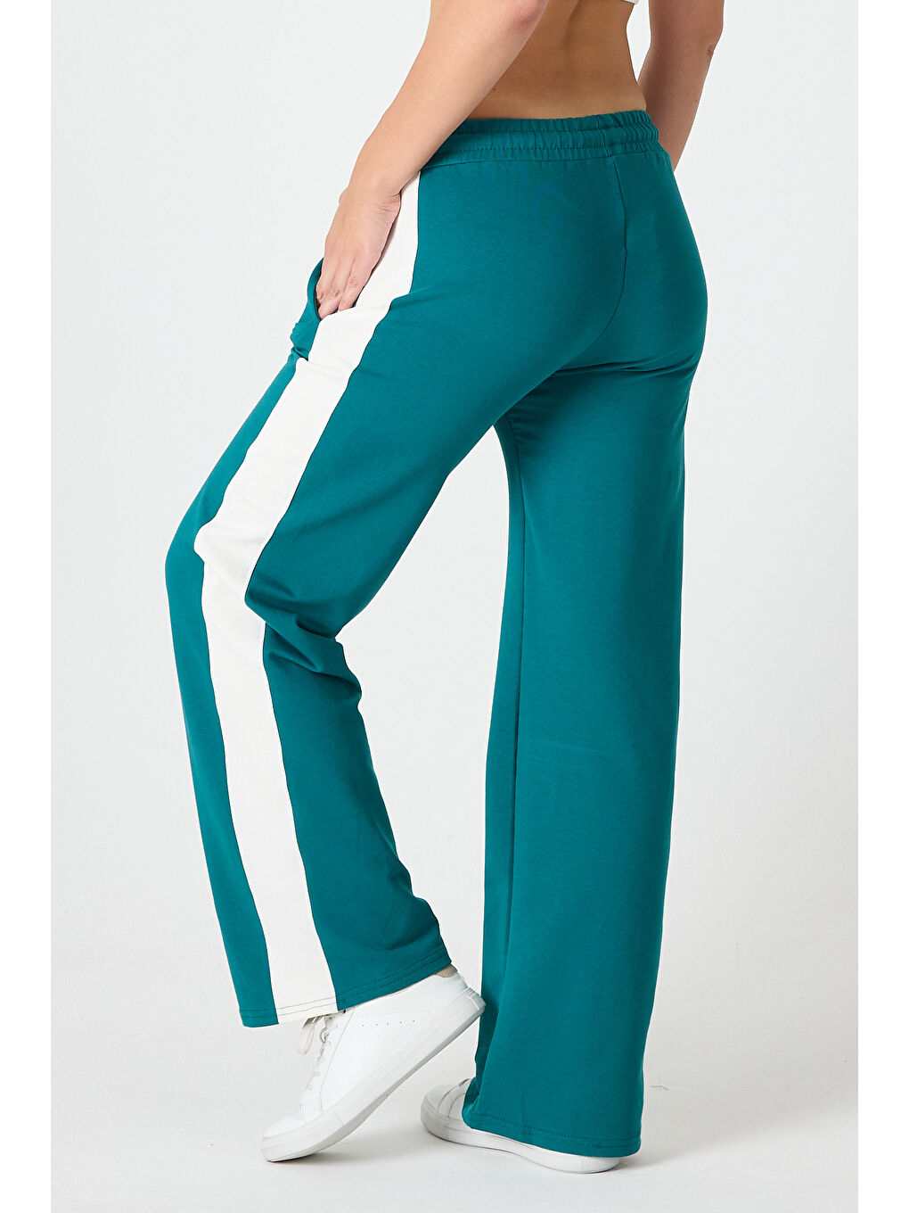 Yeşil Kadın Yanı Şeritli Plazzo Pantolon 3000-4