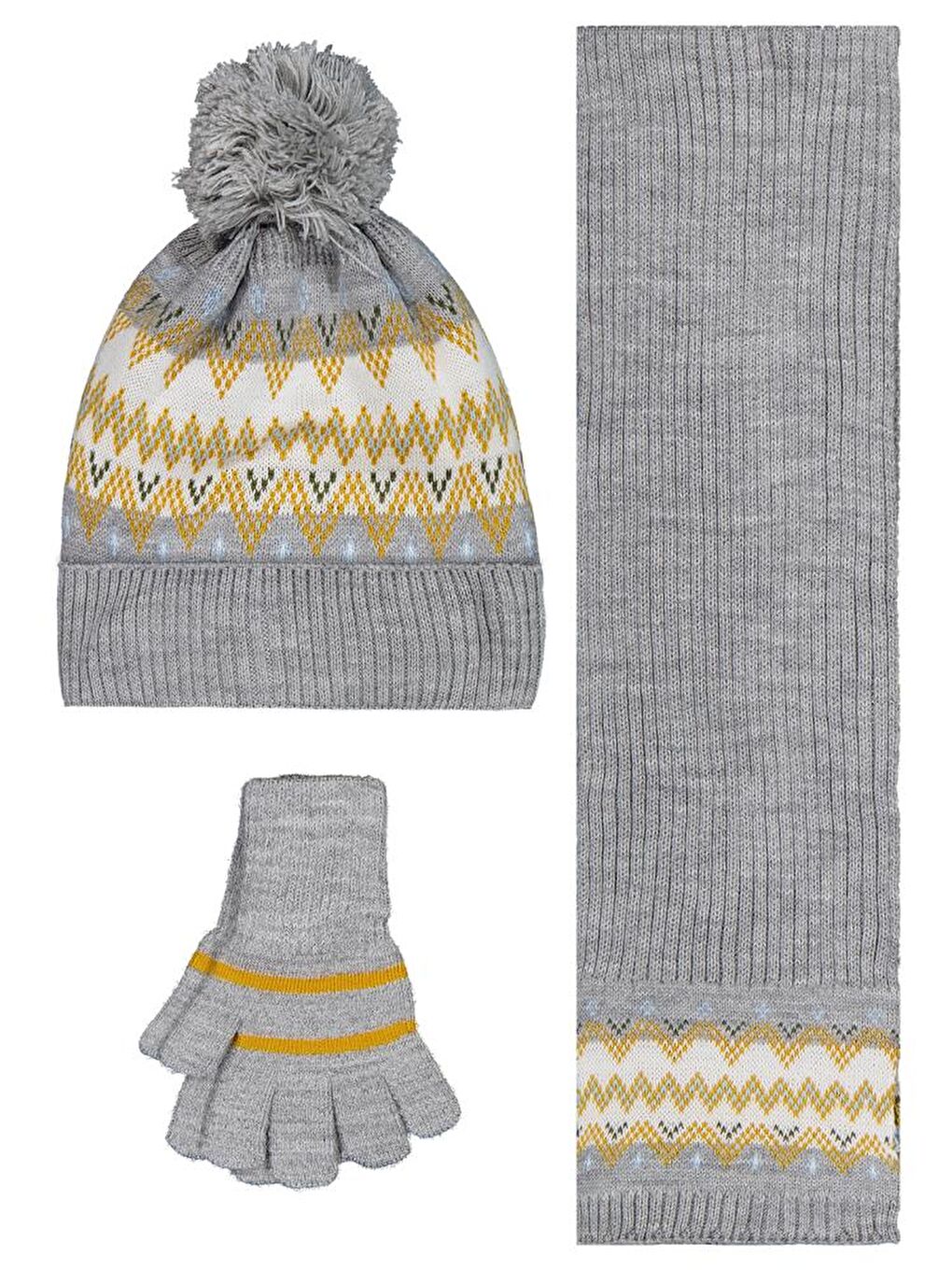 Boys 6-9 Yaş Atkı Bere Eldiven Set - Gri Standart