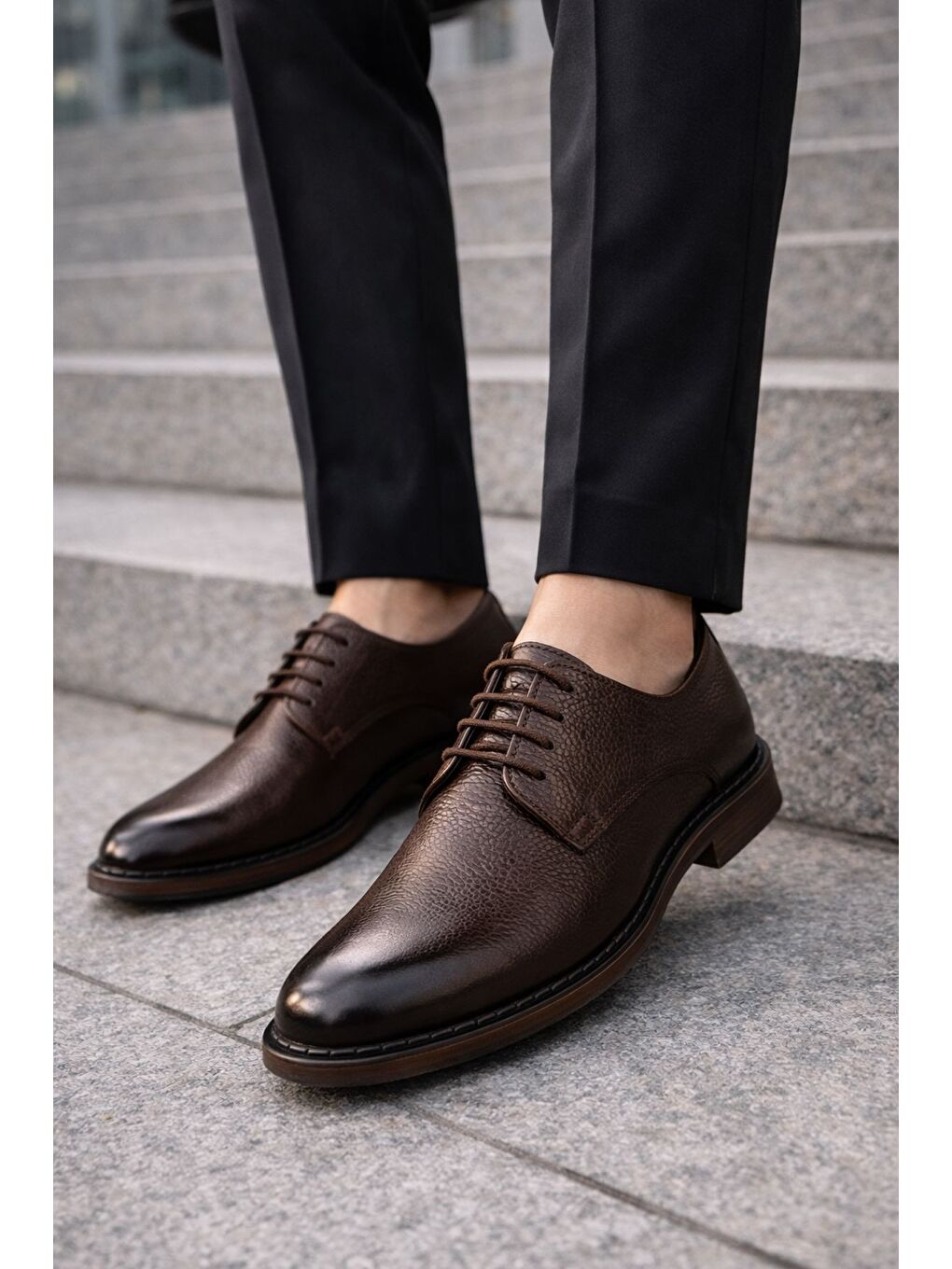 Kahverengi MATHEW Hakiki Deri Bağcıklı Erkek Günlük Klasik Casual Ayakkabı-7