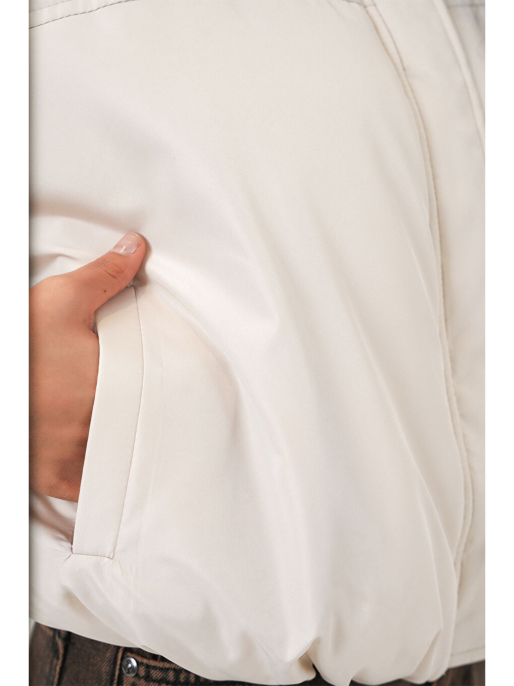 Kadın Oversize Bomber Şişme Mont 5124 - Ekru-6