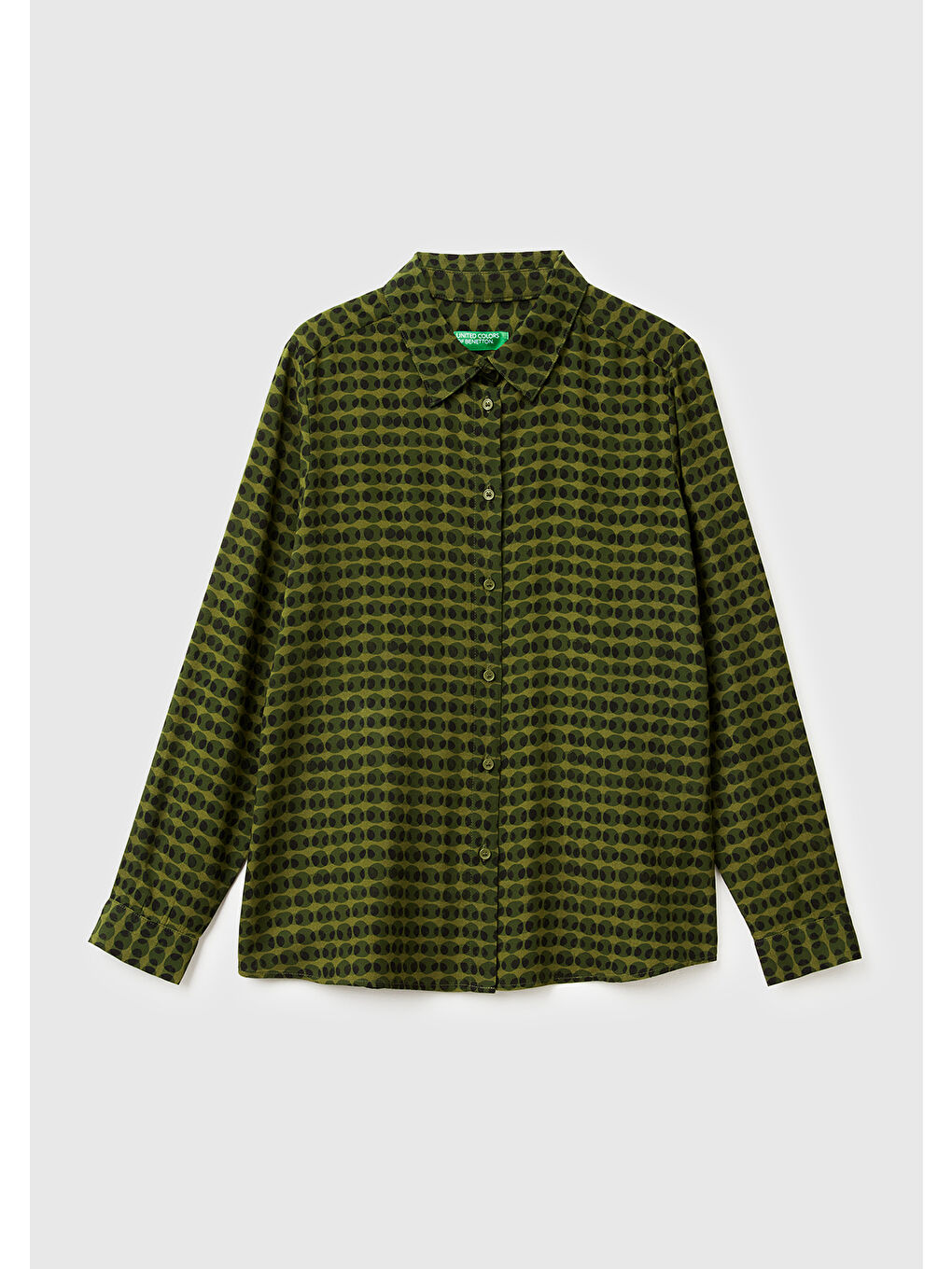 Kadın Koyu Yeşil %100 Viskoz Desenli Gömlek-1