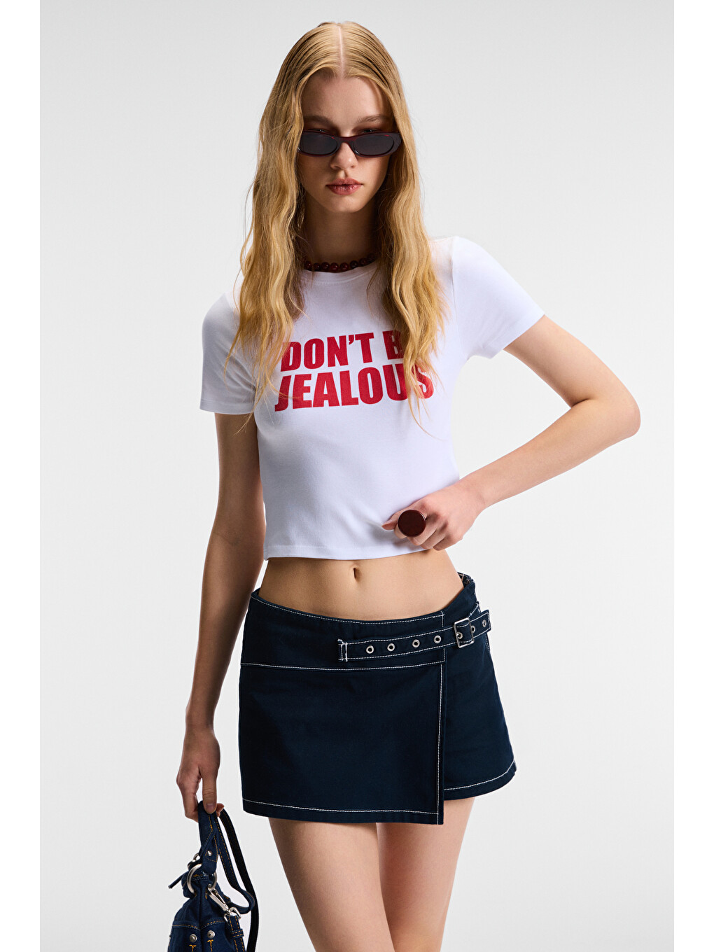 Velına Kadın Bisiklet Yaka Kısa Kollu Önü Baskılı Slim Beyaz T-shirt-2