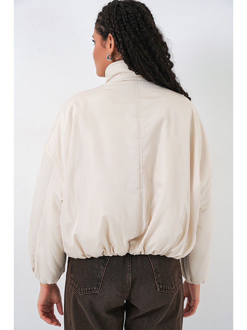 Kadın Oversize Bomber Şişme Mont 5124 - Ekru-7