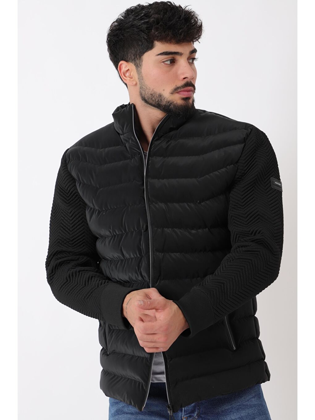 Kahverengi Nova Kol Triko Kışlık Şişme Mont PLDP 3011_50464-1