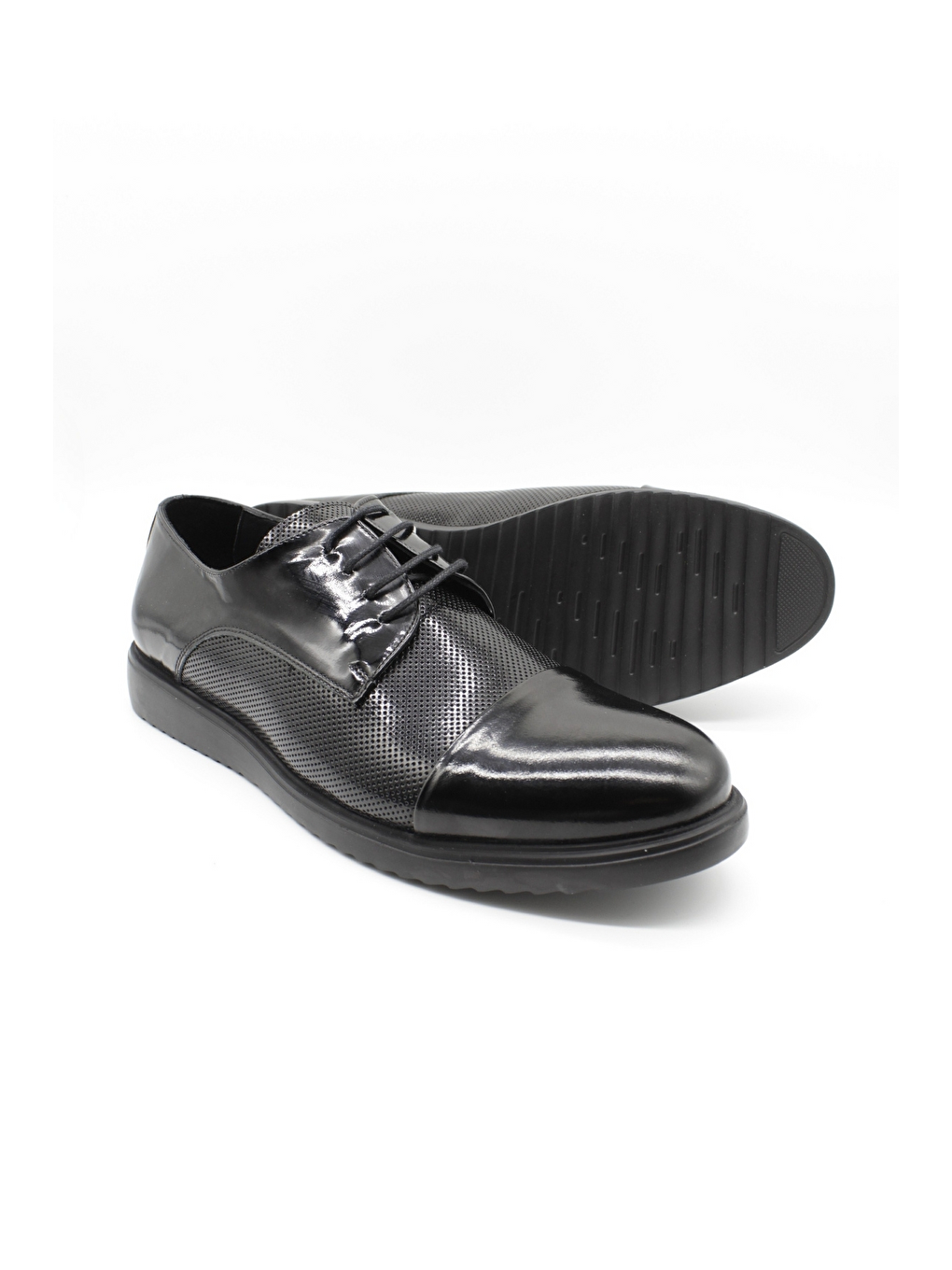 Açık Siyah Hakiki Deri Ceromony Bağcıklı Tokasız Ayakkabı 1033255191-1