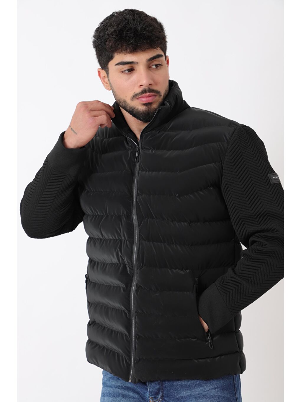 Kahverengi Nova Kol Triko Kışlık Şişme Mont PLDP 3011_50464-3