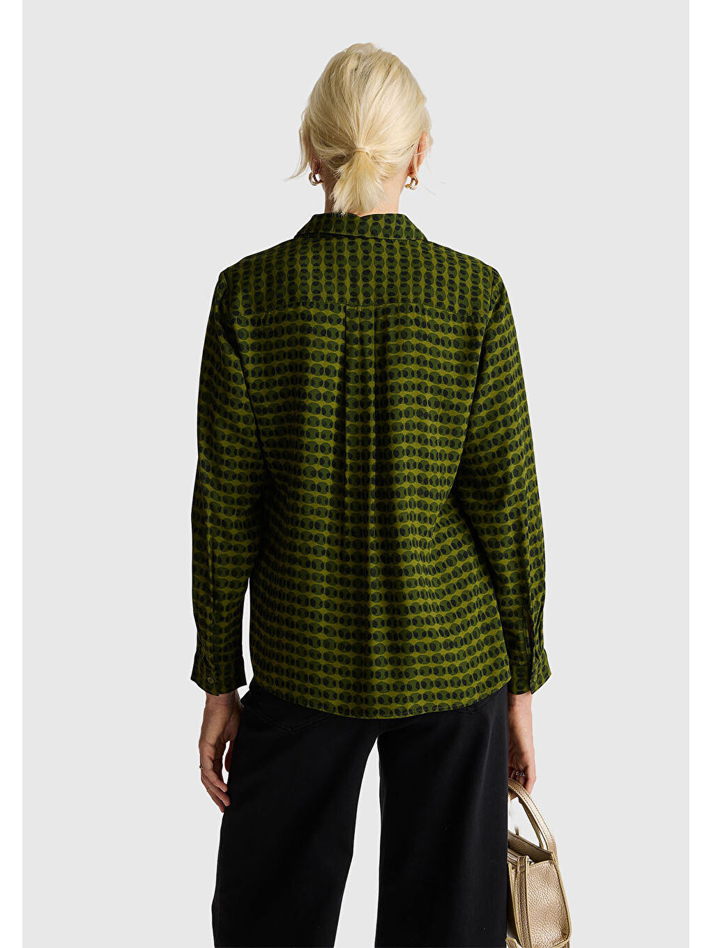 Kadın Koyu Yeşil %100 Viskoz Desenli Gömlek-2