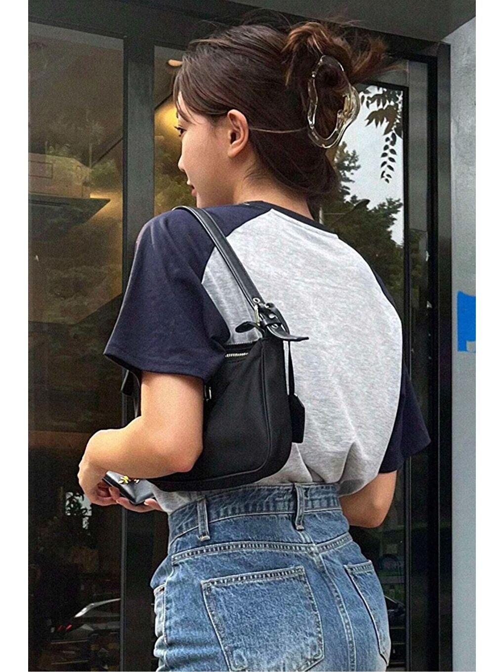 Vocation Parçalı Süprem T Shirt   Gri Lacivert Baskılı Oversize Bisiklet Yaka Kısa Kol Tişört-1